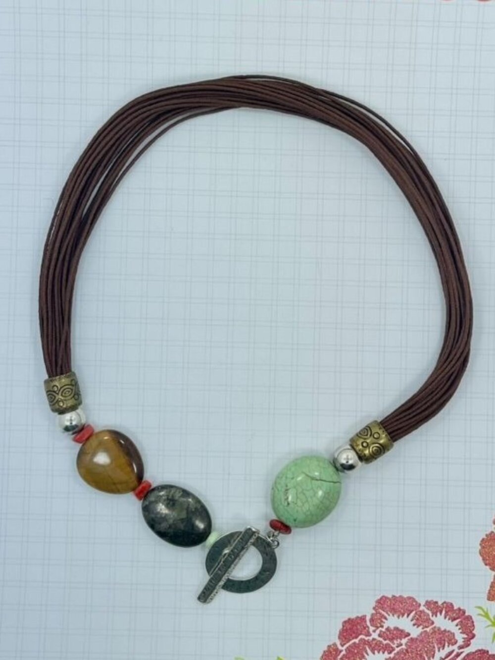 Retired Silpada N1891 Boho Multi-Strand Gemstone Necklace Sterling Toggle 18" - Picture 3 of 7